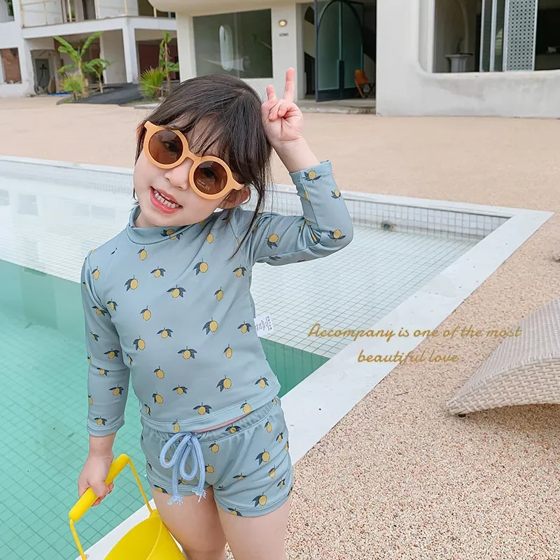 

Toddler Swimming Bikinis Baby Girls Print Encanto Lemon Swimsuits Children Boy Split Long Sleeve Sunscreen Swimsets Toddler Teen