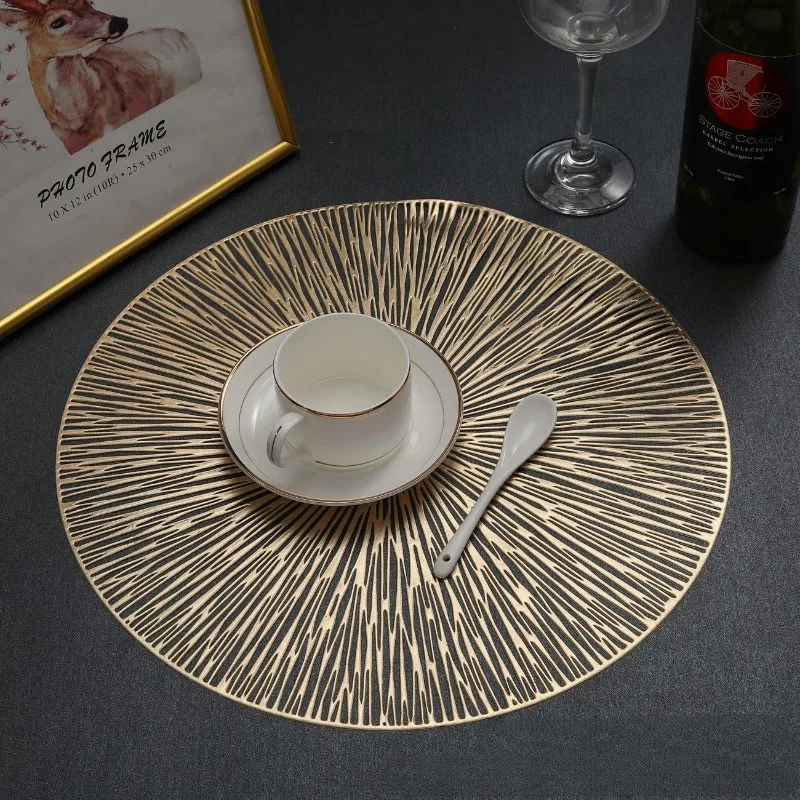 Round Placemats Gold Metallic Placemats 15in PVC Decoration Easy Clean Wipeable Non-Slip Stain Heat Resistant Table Place Mats