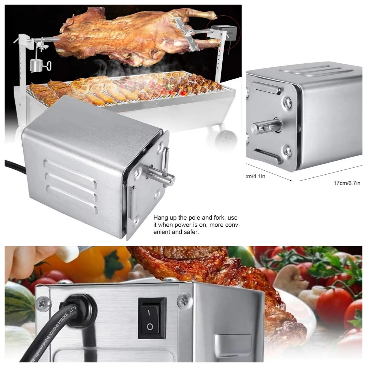 Electric Motor Goat Pig Chicken BBQ Grill Roaster Outdoor Barbecue Accessories SP-S40 Stainless Steel