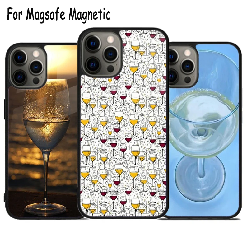 White Wine Glass Cocktail Alcohol Wireless Charge Magsafe Phone Case For iPhone 15 16 14 13 11 12 Pro Max Plus Magnetic Cover