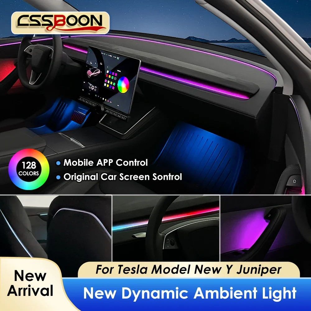 New Y Juniper Dynamic Interior RGB LED Atmosphere Light APP Control for Tesla Model Y Juniper 2025 Footwell Ambient Lamp Strip