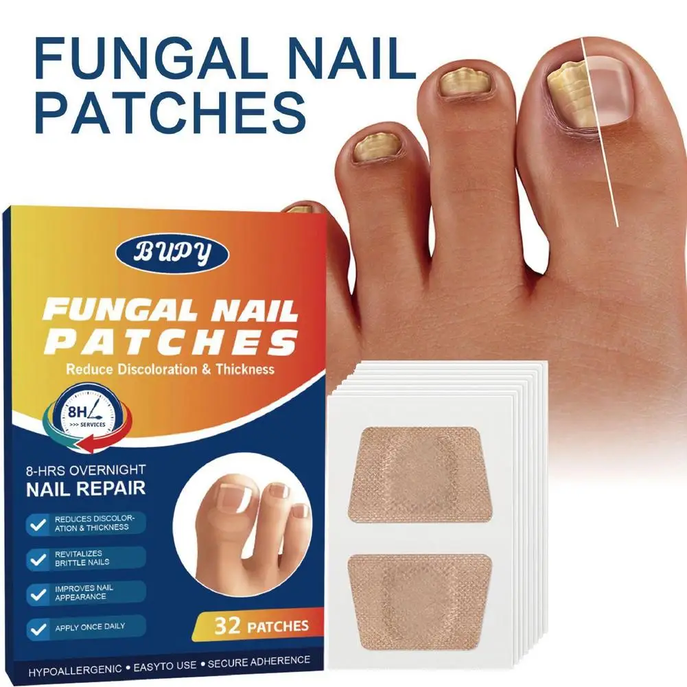 32개입 곰팡이 손톱 패치, 발톱 곰팡이 치료용 강력 – 손상되고 변색된 손톱을 위한 밤새 손톱 관리 및 복구