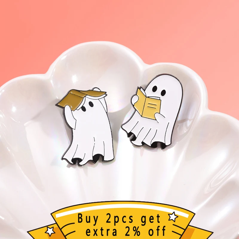 Bookworm Reading Ghost Enamel Pins Cute Boo I Still Had Books To Read Brooches Lapel Badges Halloween Festival Jewelry Kids Gift