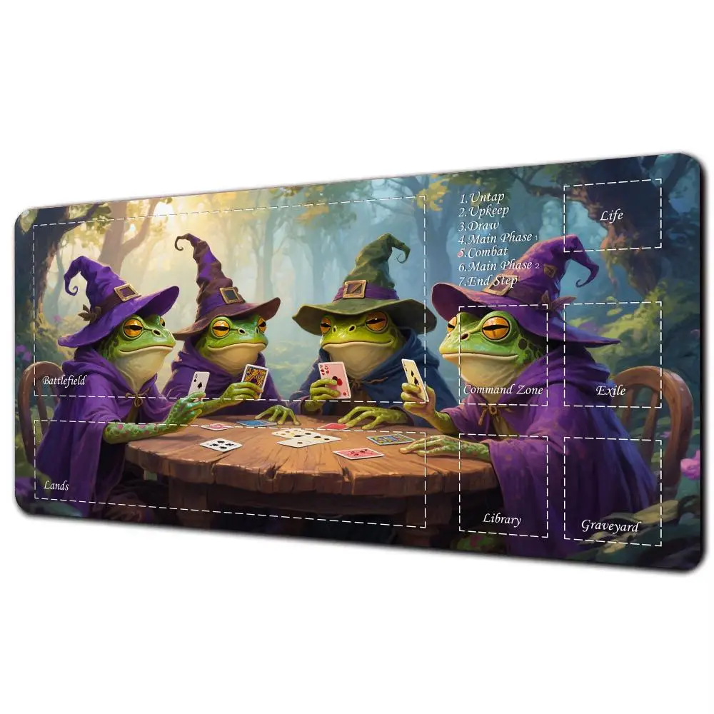 Magic Playmat Card Gaming Mat with Zones Frog Warrior Pattern MTG Playmat Rubber Anti-Slip Desk Mat Gamer Keypad Mousepad