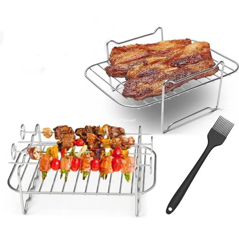 Rectangle Stainless Steel Air Fryer Rack Versatile Grilling Holder Stand Outdoor Dropship