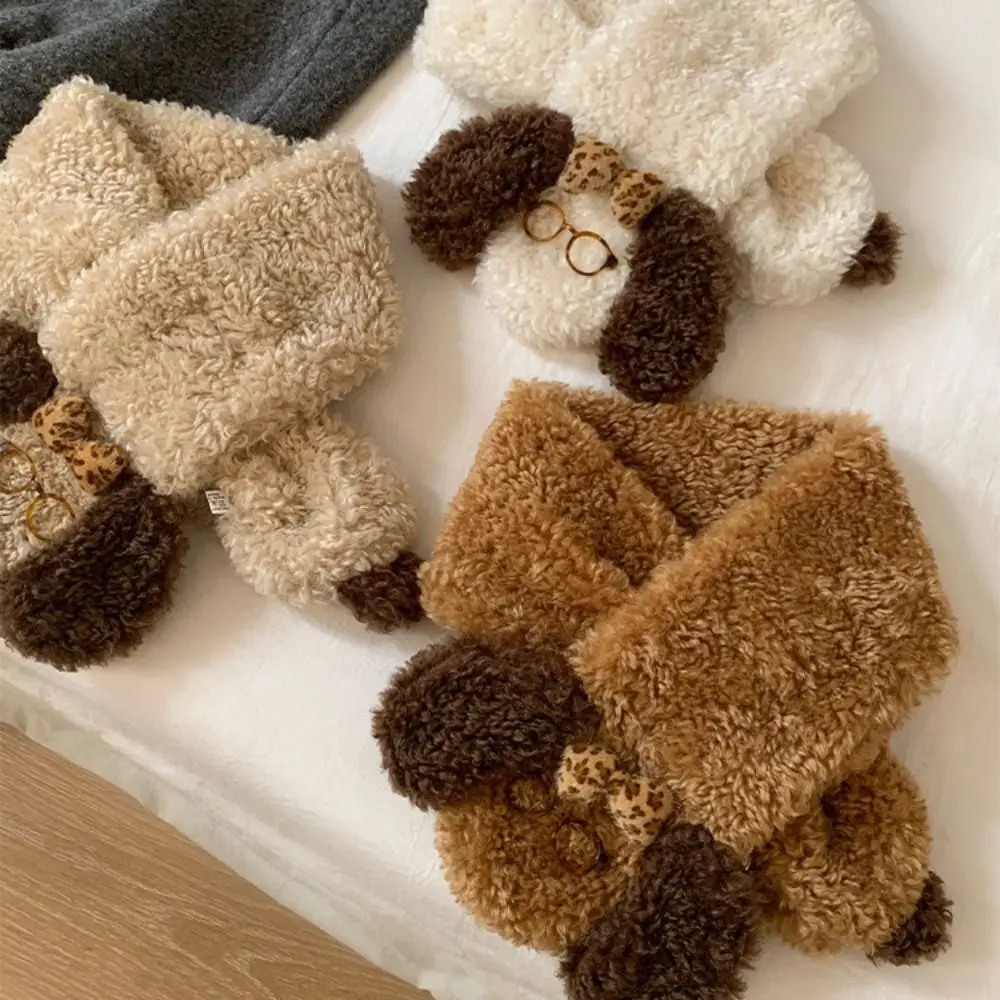 

Simple Knitted Glasses Puppy Scarf Lamb Dog Scarf Korean Style Thicken Winter Cashmere Scarves Student