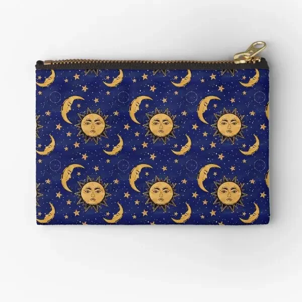 Vintage Moon And Sun Stars Celestial  Zipper Pouches Men Socks Underwear Money Packaging Coin Key Women Pure Bag Wallet Cosmetic