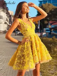 Customized 2024 Yellow Cocktail Dresses Tulle Appliques Homecoming Dress For Women Party Prom Gown A-Line Vestidos De Gala