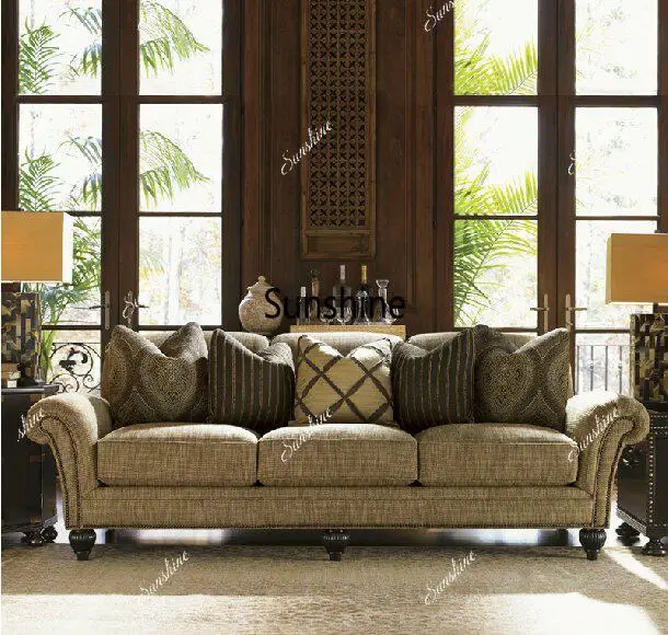 American country fabric single double three living room combination fabric sofa