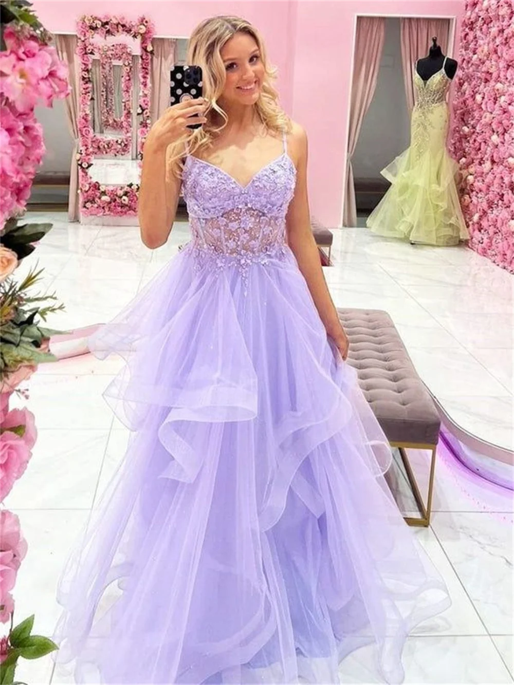 Amanda Fairy Lace embalid abito da sera colore lilla a-line Prom Dress 2023 Princess Edge Curl Party Dress muslimatextimushtial guads untuf