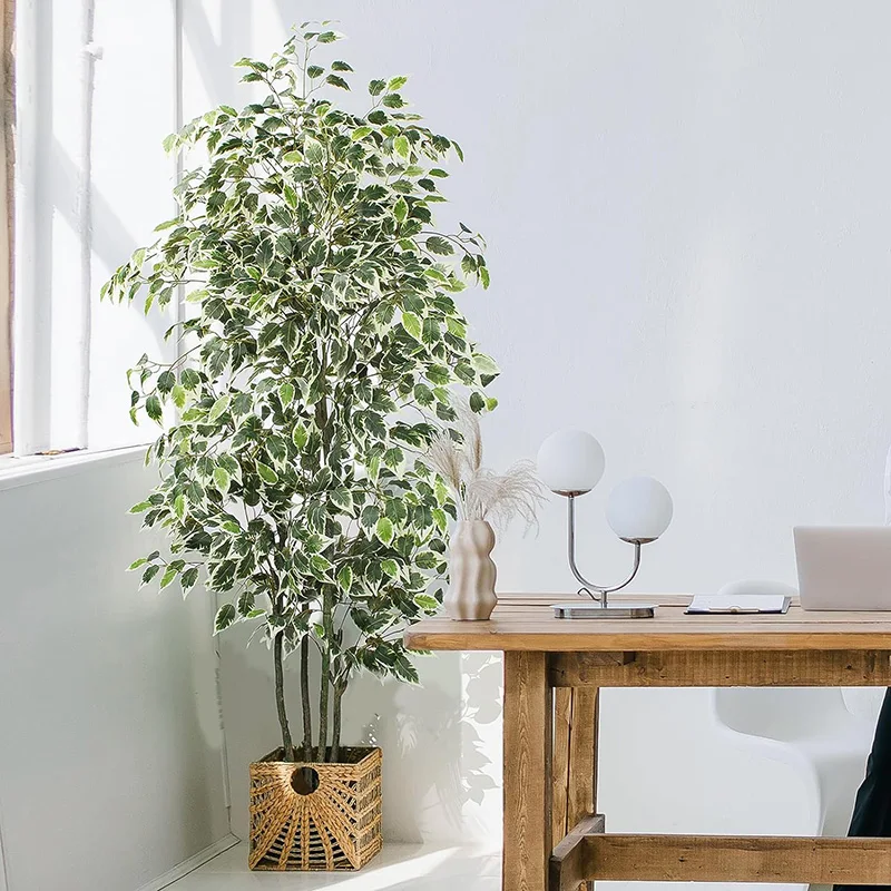 Albero di ficus artificiale da 70 pollici, pianta da pavimento finto, foglie di banyan in plastica, albero di simulazione per la decorazione esterna