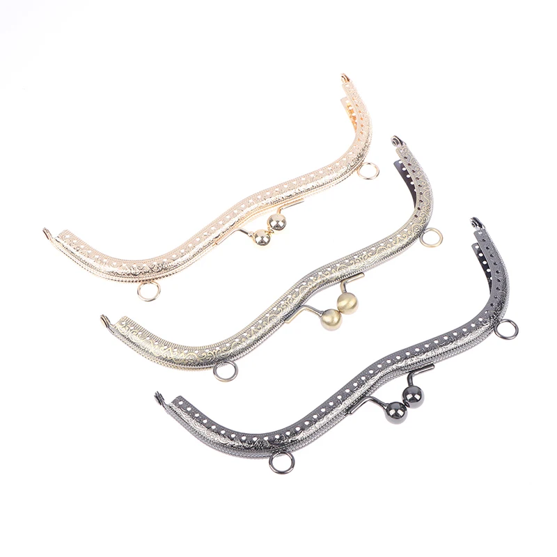 1PC Vintage Metal Frame For Purse Bag Sewing Bronze Tone with Pearl Ball Clasp Metal Kiss Clasp Lock Bag Accessories 19cm