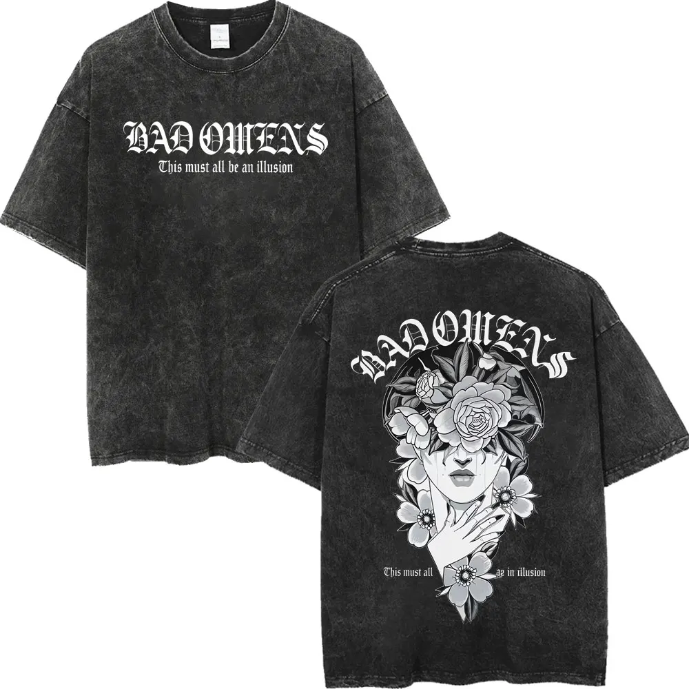 

Vintage Washed Bad Omens Tour 2026 Merch T Shirt High Quality Fashion Oversized T-shirt Men Women Casual Short Sleeve T-shirts
