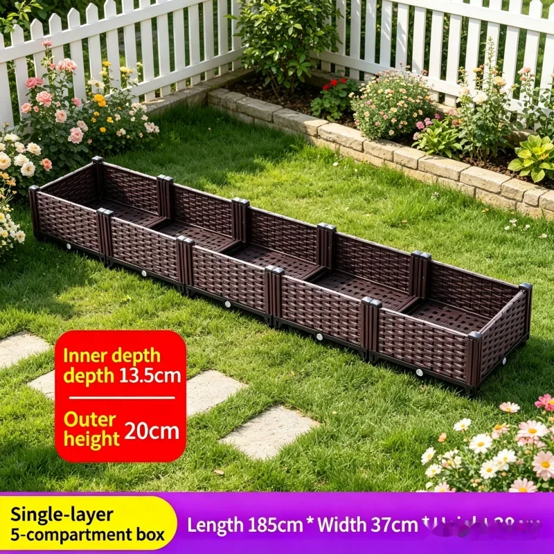 

5-Connected Single Layer Planter Box 185x37x21cm Plastic Vegetable Herb Flower Pot for Outdoor Garden Balcony Grow Bed Wholesale