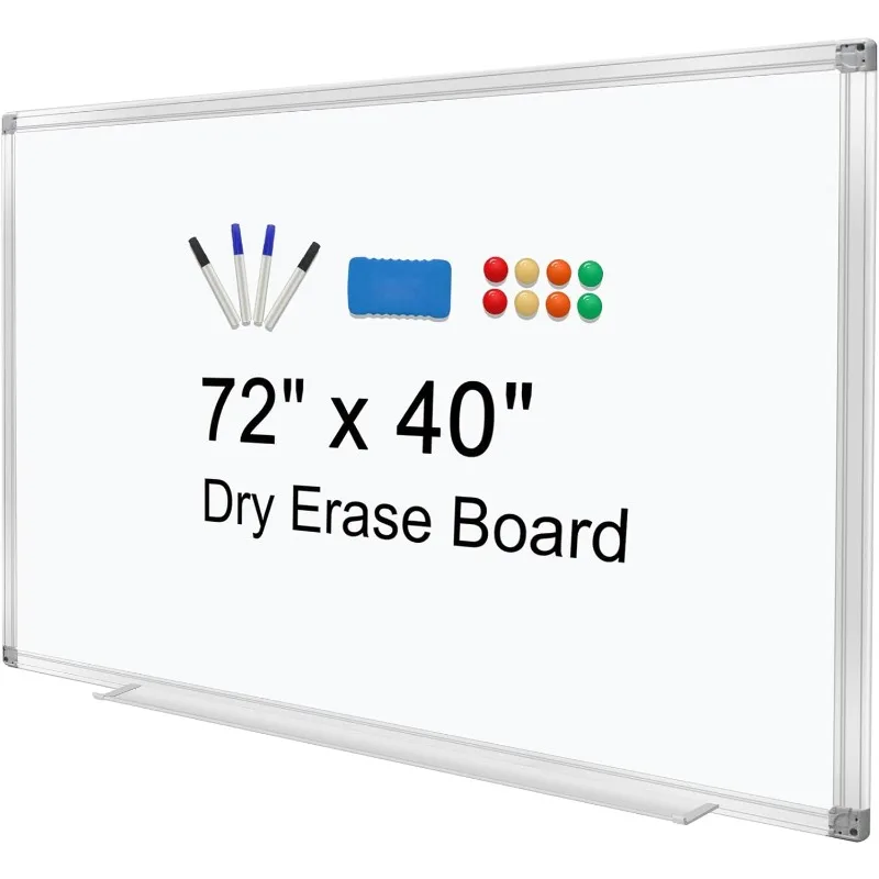 

H- Dry Erase Board for Wall 72"x40" Aluminum Presentation Magnetic Whiteboard with Long Pen Tray, Wall-Mounted White Board
