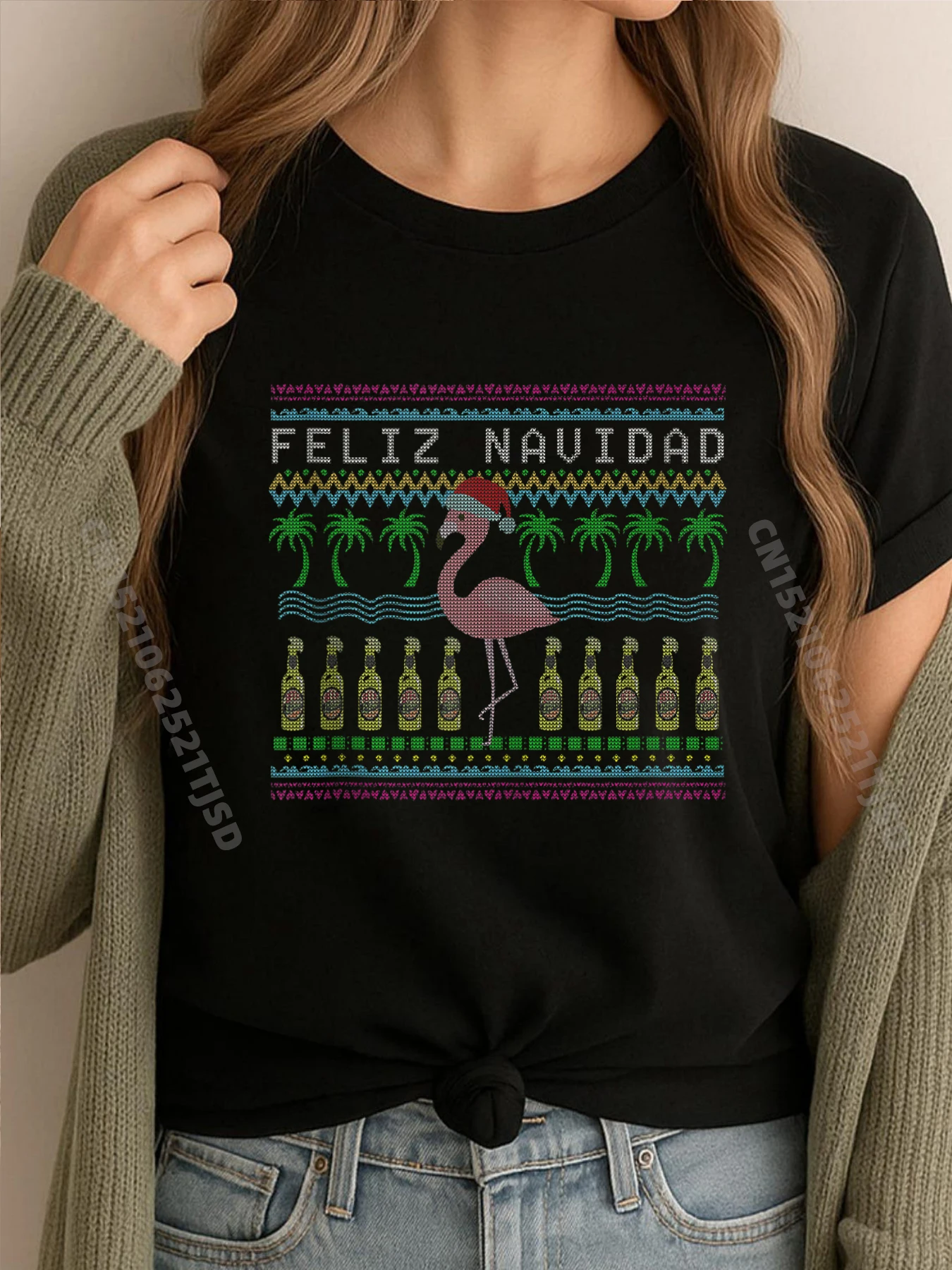 

Flamingo Ugly Christmas Sweater Feliz Navidad Streetwear Fall Designer Clothes Woman T-shirts Crazy