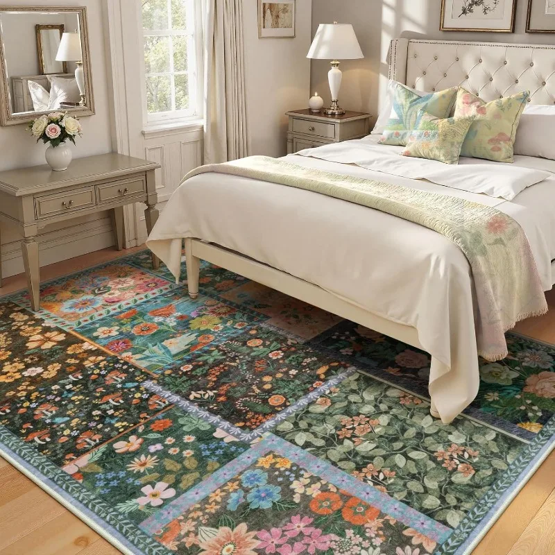 Bohemian Pastoral Flower Retro Washable Folding Living Room Carpet Bedroom Bedside Rug Cloakroom Leisure Area Mat Ковер Tapis 러그