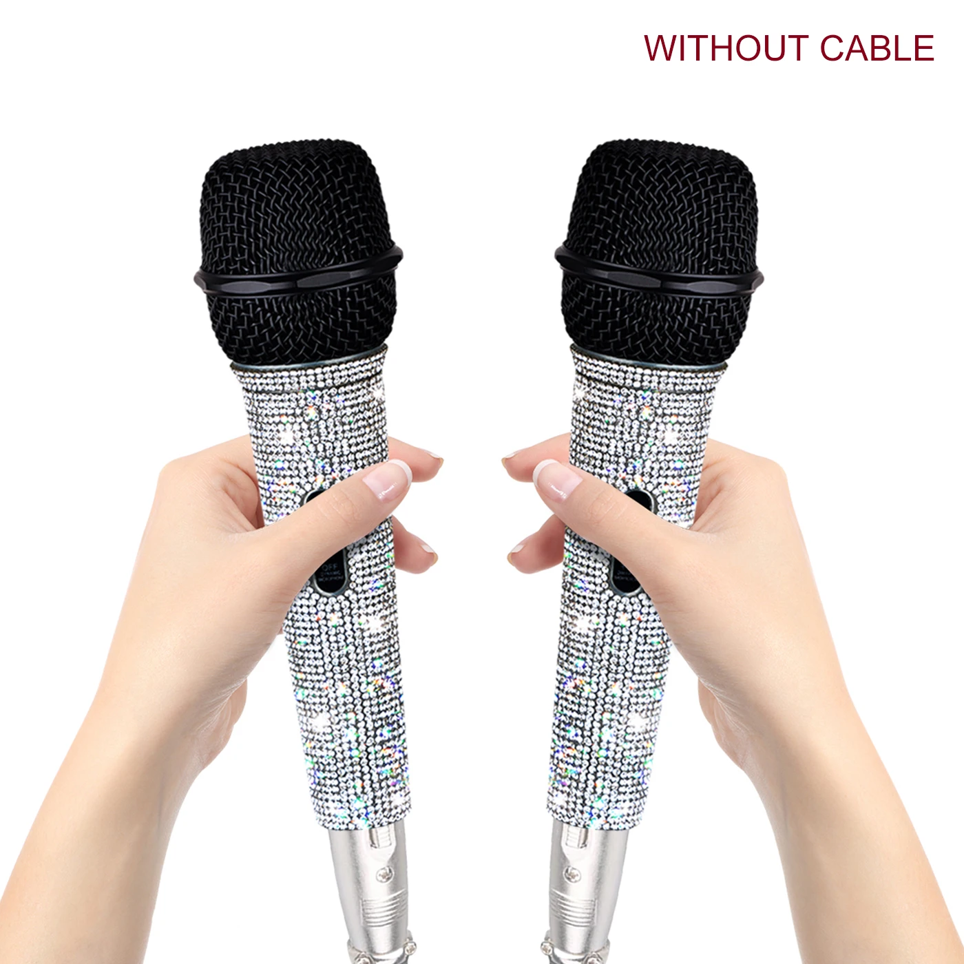 

Dynamic Metal Handheld Microphone, 2PCS Lover Rhinestone Blink Blink Decorated, Wired Microphone For Singing Party Karaoke