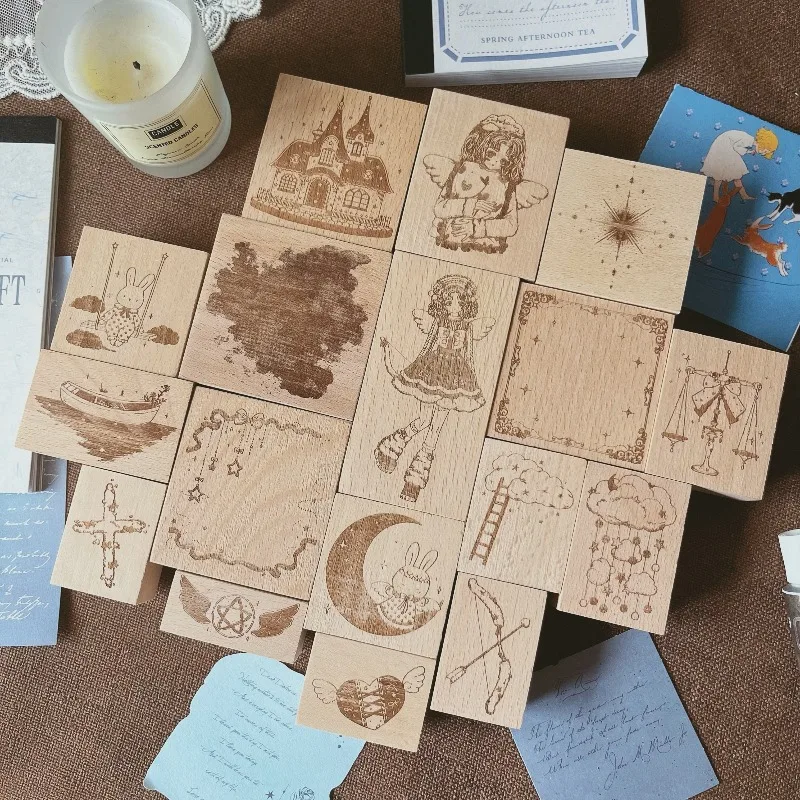 Erstaunliche Wolken, Mond, Engel, Holzstempel, DIY, Scrapbooking, Fotoalbum, Kartenherstellung, Holzsiegel