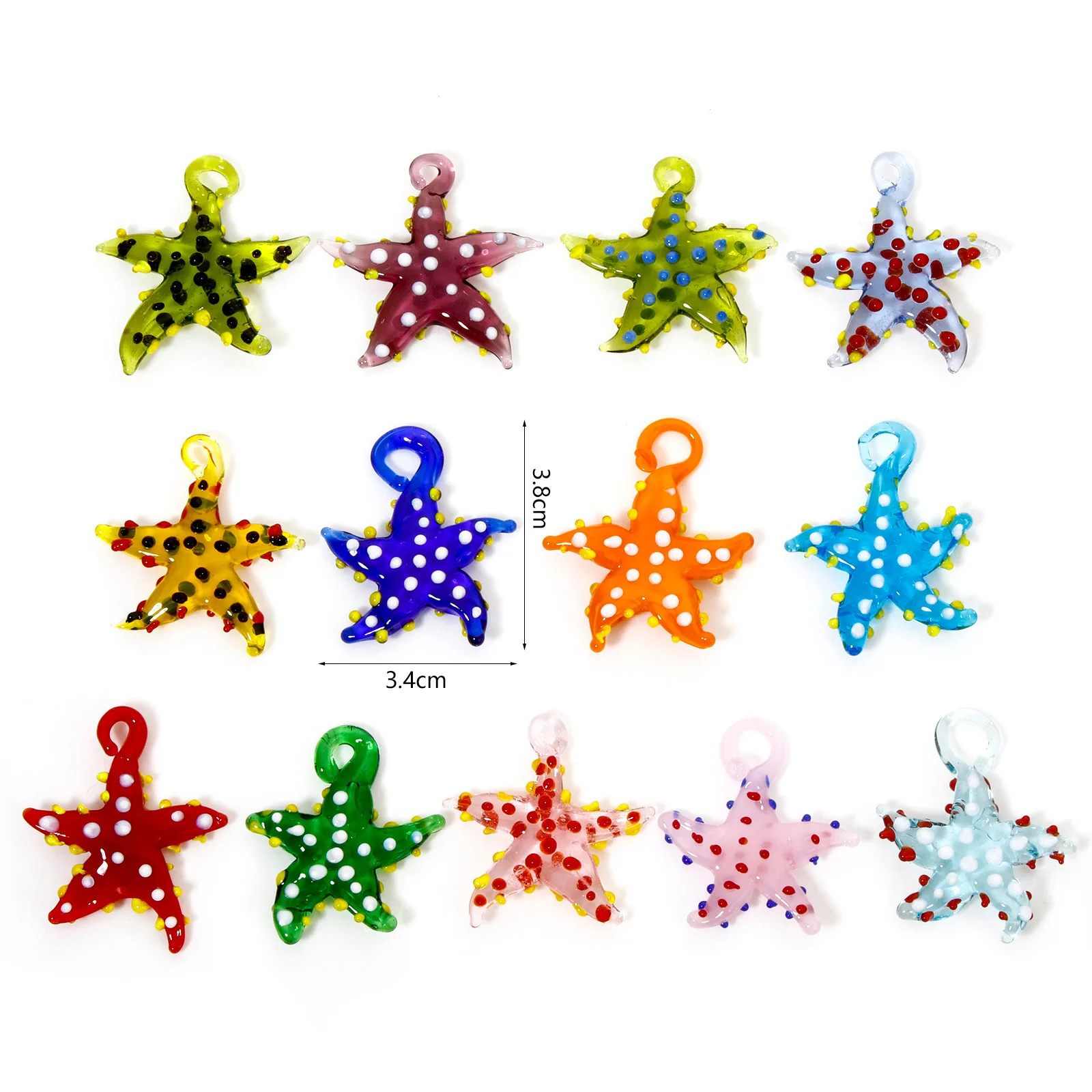 2 PCs 3D Starfish Dot Lampwork Glass Ocean Jewelry Pendants Necklace Charms Tiny Sea Star Fish Aquarium Decoration Accessories