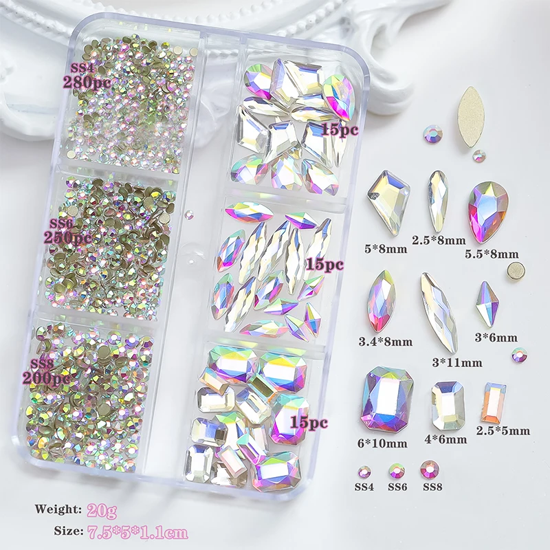 1 Box Crystal Nail Art Rhinestone Gold Silver Clear Flat Bottom Mixed Shape Glitter Nail Gems DIY Nail Art 3D Decoration