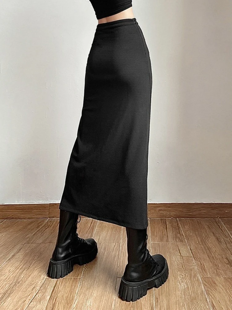 Summer Vintage Sexy Split Skirts Streetwear High Waist Women's Grunge Faldas Y2k Aesthetic Harajuku Solid Color Button Skirt