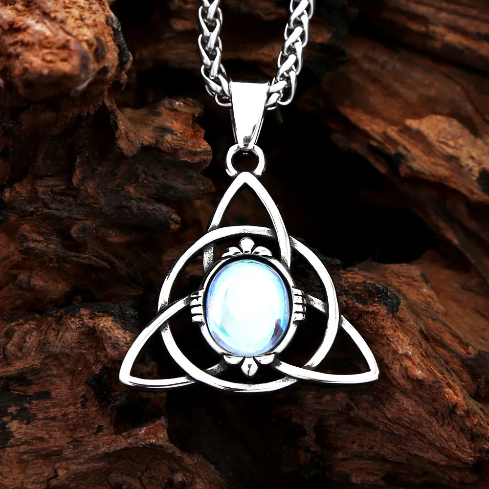 Collier rétro nordique avec nœud celtique et pendentif opale pour hommes et femmes, en acier inoxydable, bijoux Viking porte-bonheur pour couple, tendance