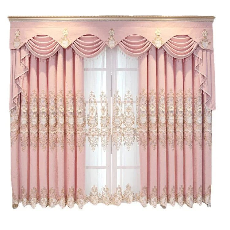 Luxury European Style Pink High Grade Atmospheric Shading Jane Europe French Window Curtains for Living Dining Room Bedroom