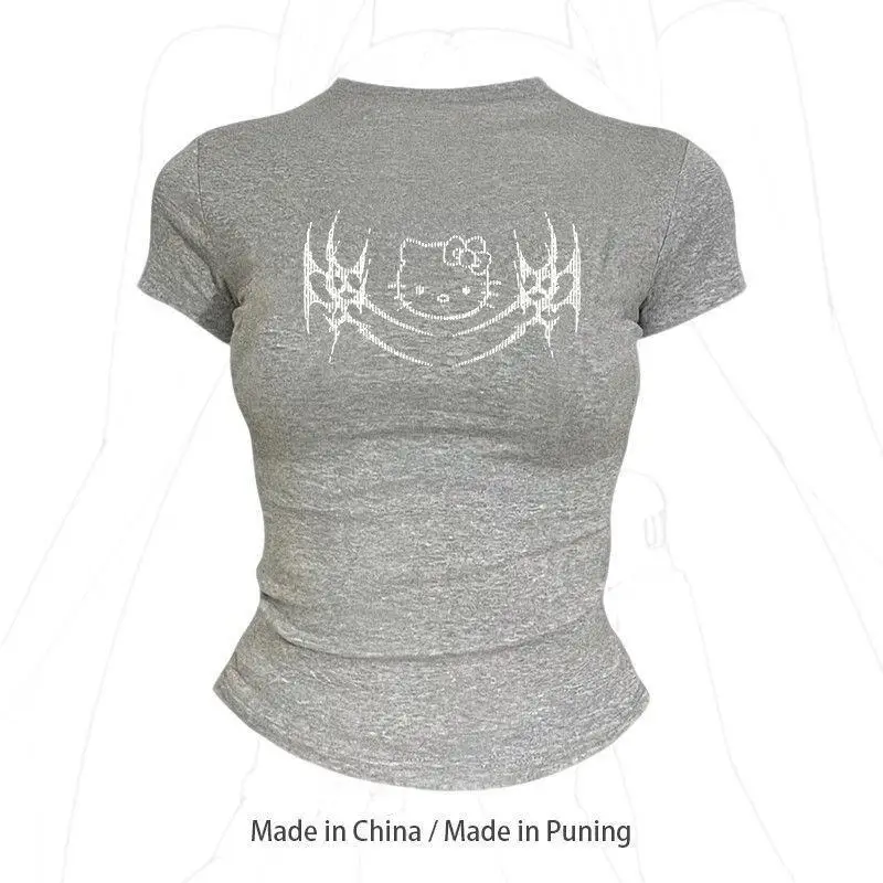 

Женская футболка Sanrio Hello Kitty, укороченная, с коротким рукавом, из чистого хлопка, летняя, новый стиль, с мультяшным принтом, модная