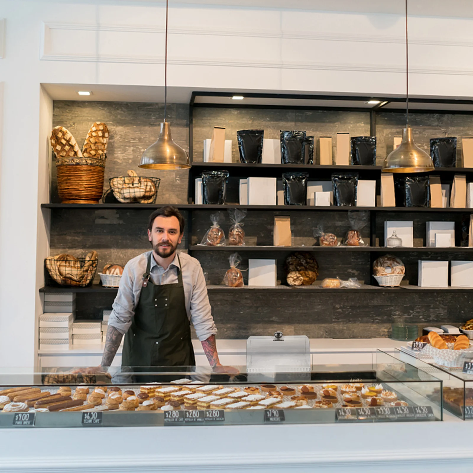 

1Pcs Clear Cake Display Stand Cover Transparent Dessert Lid Stainless Steel Handle Protective Bakery Cover for Home