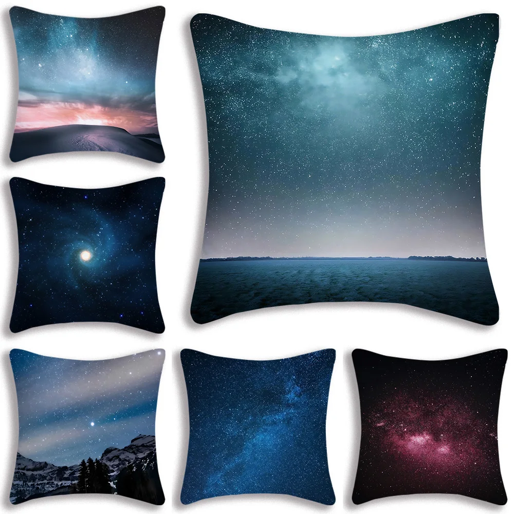 Starry Sky Pillow Covers Cartoon Sofa Decorative Home Double-sided Printing Short Plush Cute Cushion Cover