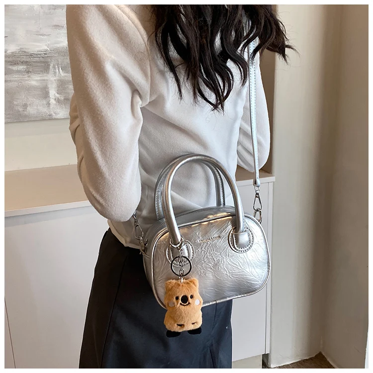 New Luxury 2025 Bowling Bag Fashion Small Square Bag Women High-End Trendy Shoulder Crossbody Bag for Girls Boston Bag Silver