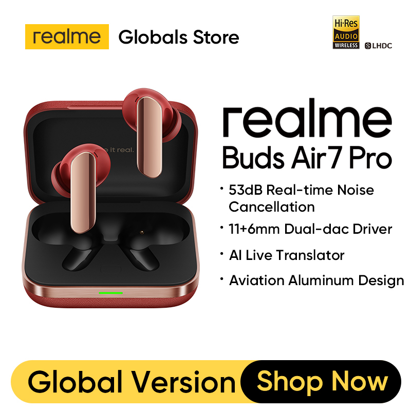  realme Buds Air7 Pro TWS Earphone Russian Version 53dB 6mic Noise Cancellation AI Live Translator 11+6mm Dual-dac Driver IP55 