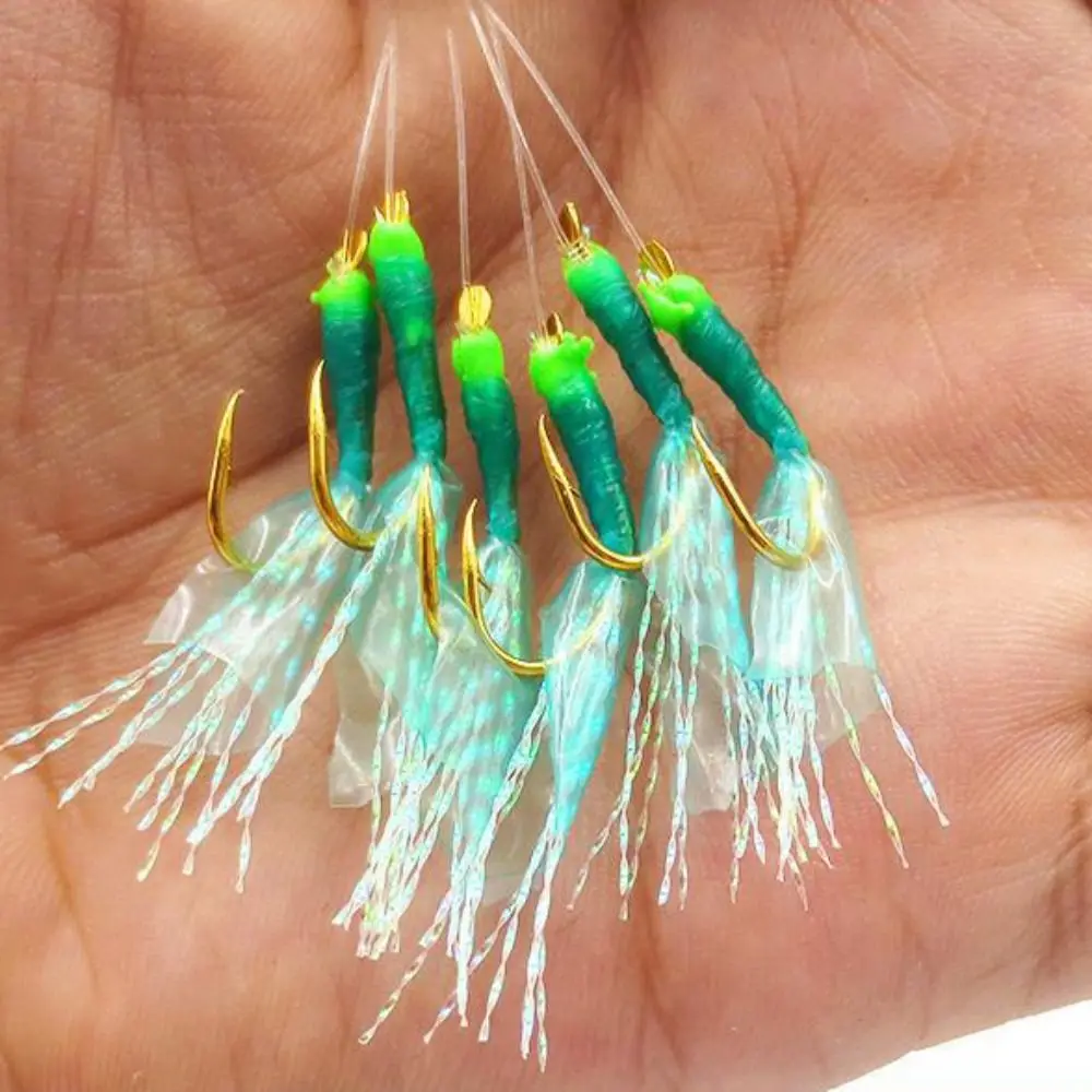 Sabiki con señuelos vinilo verde y anzuelos dorados para mar - imagen 4