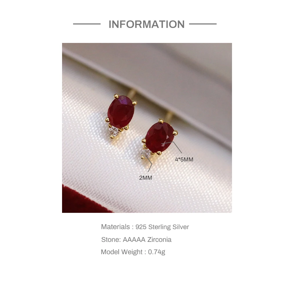 CANNER New Ruby Zircon Ear Studs For Women\'S S925 Sterling Silver Piercing Earrings Creative Personality Small Stud Earrings