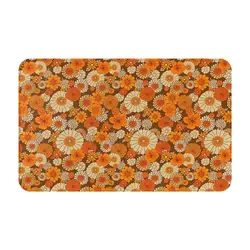 70s Retro Daisies, Vintage Flower Power, Orange And Brown, Boho, A Carpet Doormat BathMat Mat