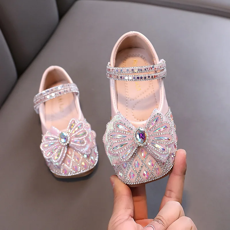 

AINYFU Girls Princess Sequins Shoes Fashion Rhinestone Bow Little Girl Party Shoes Children's Soft Sole Performance Shoes J292