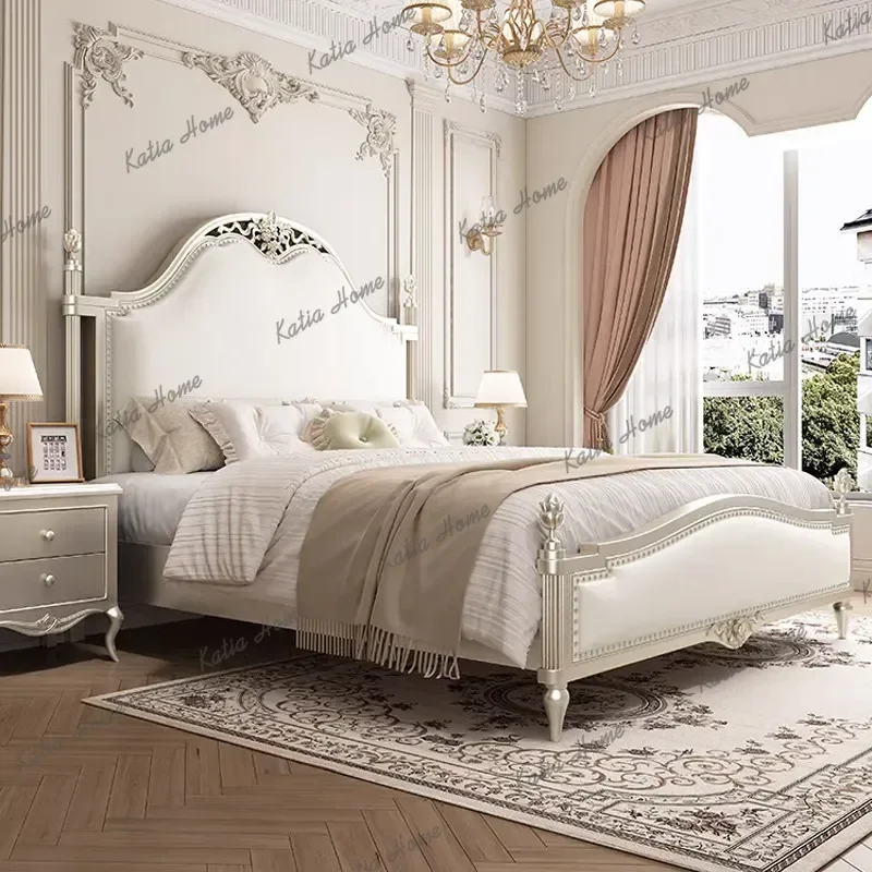 FG Nordic genuine leather Double bed 180x200cm High end elegant design bed frame queen comfortable lit 2 personnes home furnitur