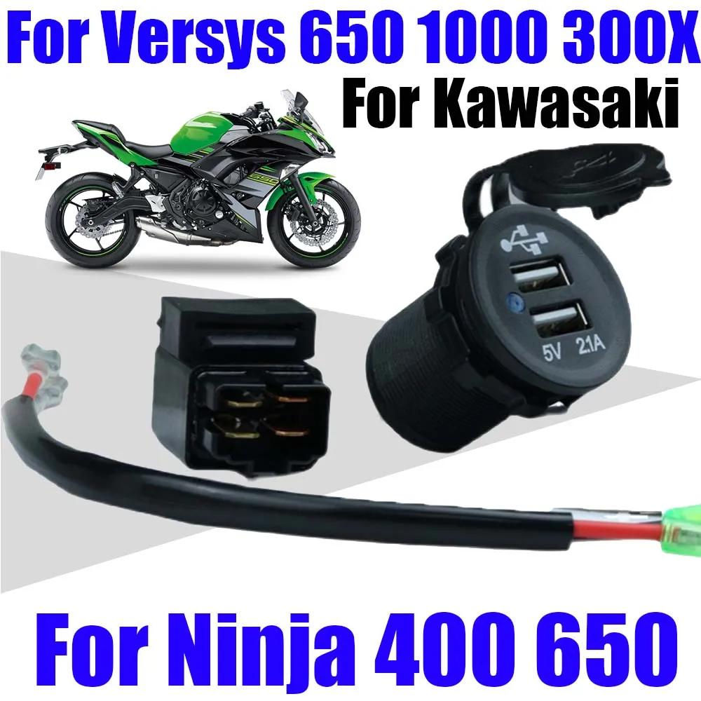 

For Kawasaki Versys 650 1000 Versys-X300 300X Ninja 400 650 Ninja650 Accessories Camera Cellphone Dual USB Charger with Relay