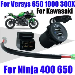 For Kawasaki Versys 650 1000 Versys-X300 300X Ninja 400 650 Ninja650 Accessories Camera Cellphone Dual USB Charger with Relay