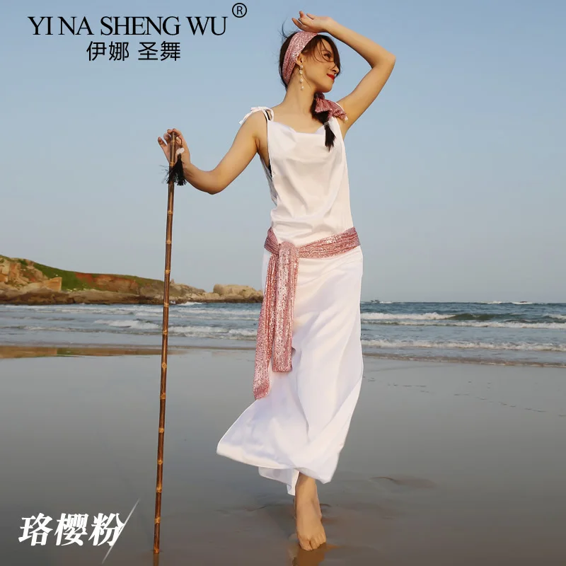 Eleganter langer Rock, Bauchtanz-Robe für Damen mit halben Ärmeln, modales Performance-Kleid für Erwachsene, Wettkampf-Übungskleidung