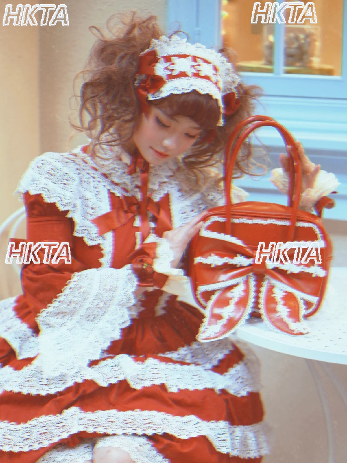 خمر أزياء إلكتروني سستة مربع القوس لوليتا حقائب النساء الحلو لطيف الدانتيل العتيقة لوس الوردي حمل الحقائب الإناث حقيبة يد من البولي يوريثان #3