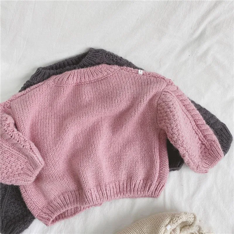 Girls\' Sweater Coats 2024 Spring Autumn New O-neck Solid Soft Knitted Cardigan Korean Children\'s Casual Loose Sweaters