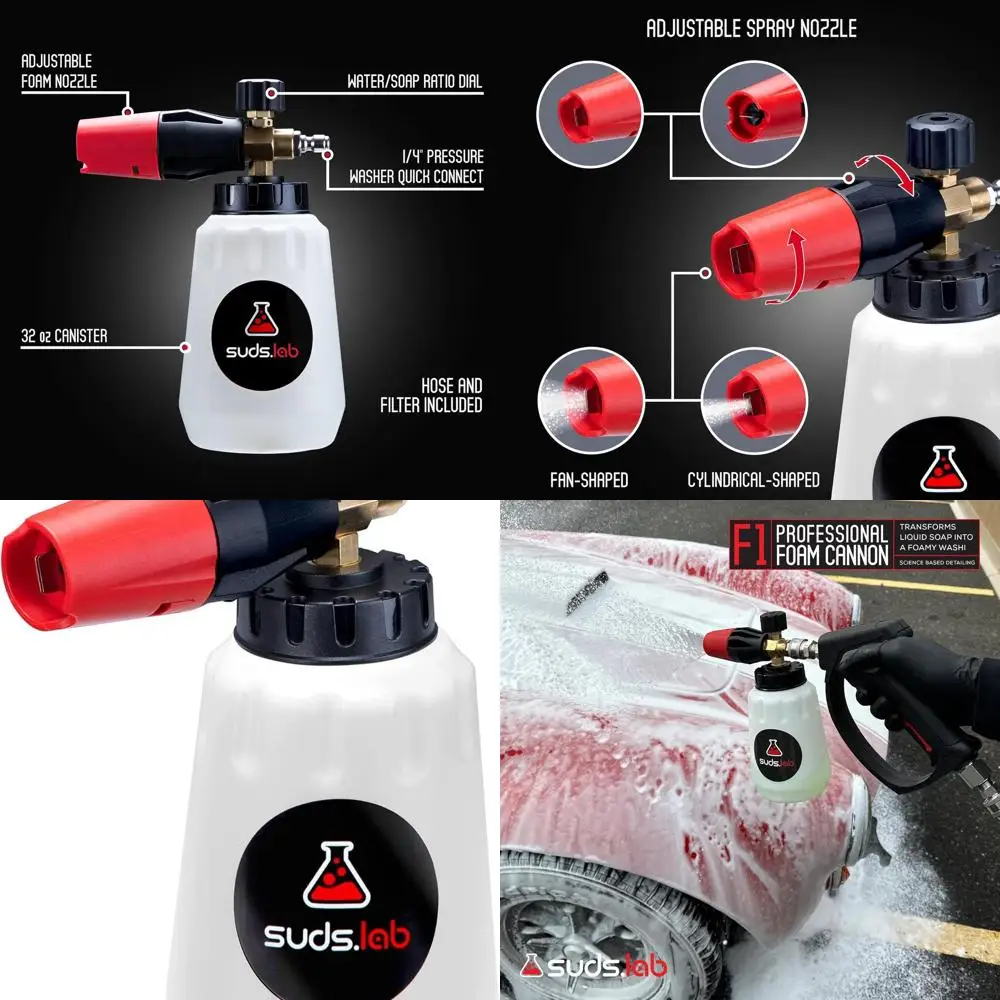 

Suds Lab F1 Professional Foam Cannon with 32 Ounce Canister, Adjustable Foam Nozzle, Quick Connect Pressure Washer, Clean Dirt,