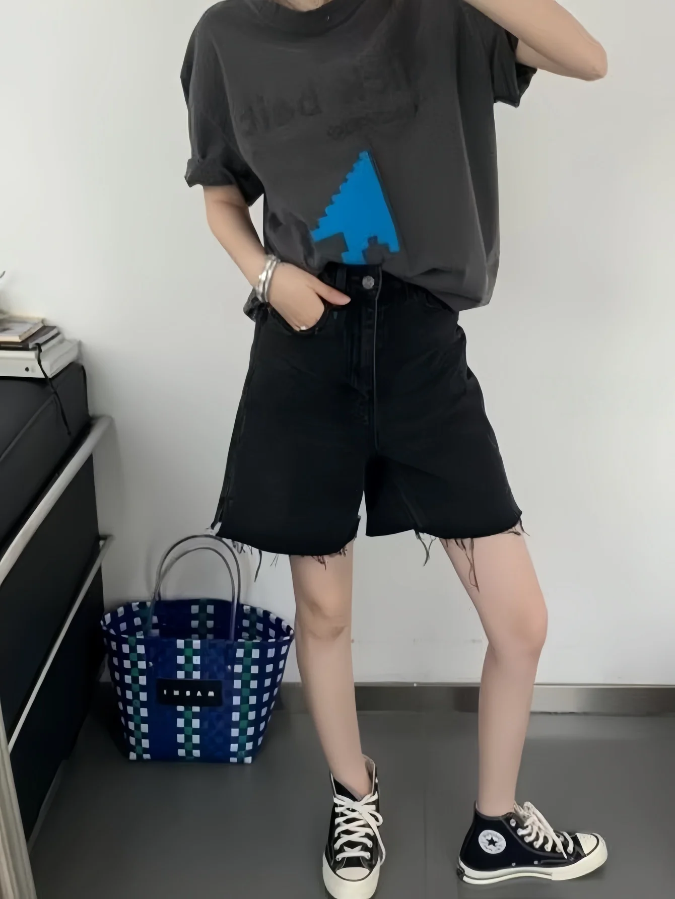 

Men's Skinny Fit Black Jorts Stretch Y2K Fashion Man Pants Original Jeans Wear