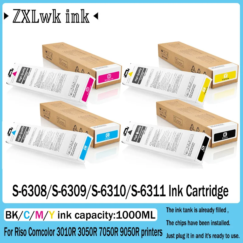 Cartucho de Tinta Compatible con Riso S-6308G/E S-6309 S-6310 S-6311 S-6308 para Impresora Riso Comcolor 3010R 3050R 7050R 9050R con Chip