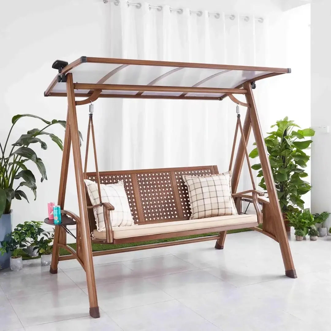 Outdoor Courtyard Leisure Aluminum Alloy Wood Grain Color Family Villa Balcony Residential Garden Waterproof Sun Swing