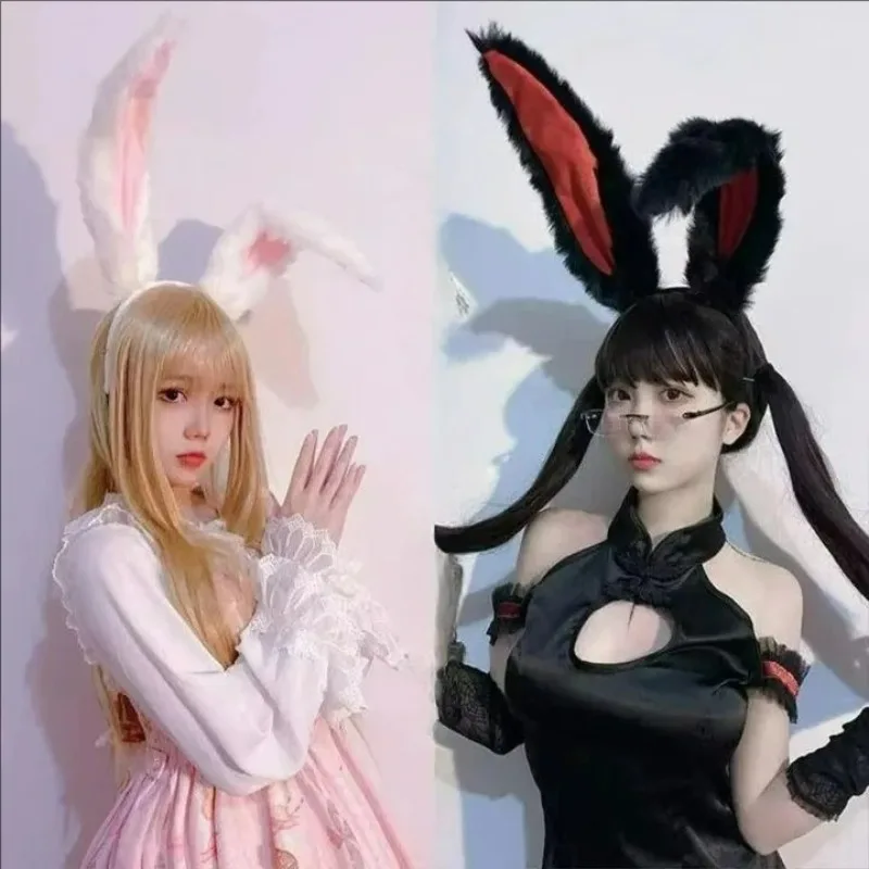 

НОВАЯ повязка на голову с пушистыми заячьими ушками, серо-розовая плюшевая обруч для волос с заячьими ушками, аксессуар для косплея на Хэллоуин, вечерние волосы для женщин