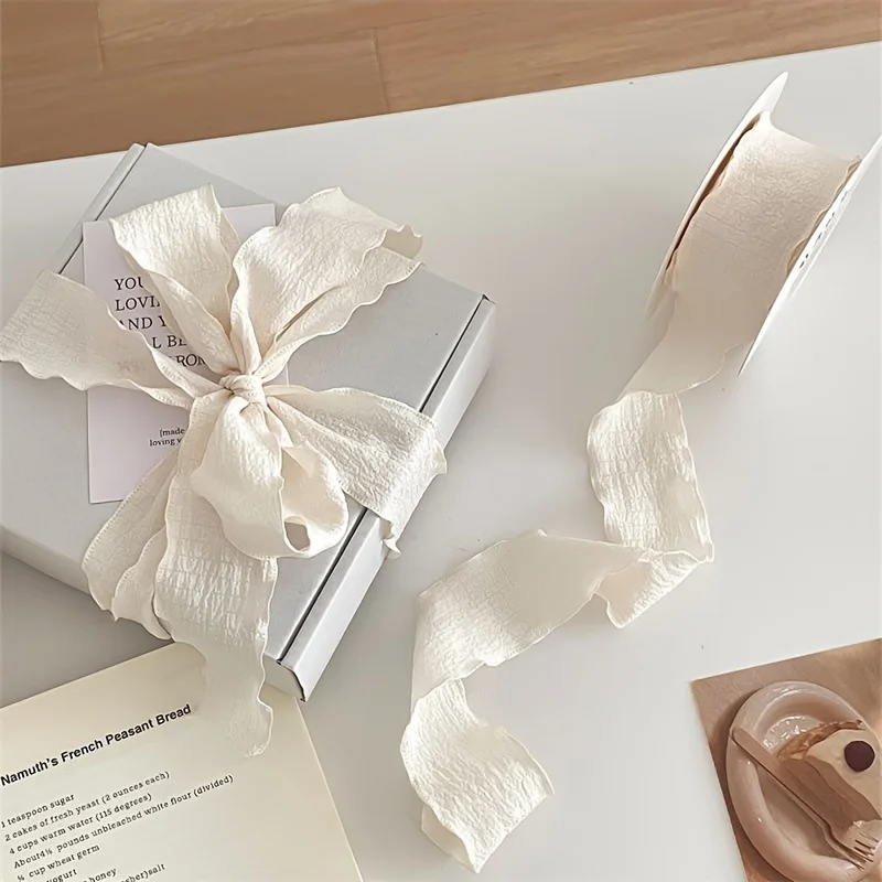 Bohemian Pleated Fabric Ribbon for Gifts & Bouquets. Textured Ribbon for Crafts, Weddings, Festive Decor (1 Roll)