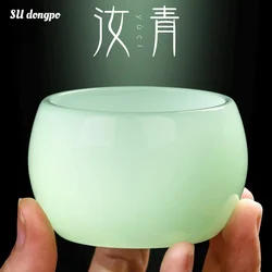 China Cyan Jade Porcelain Tea Cup High Quality Porcelain Home Exquisite Tea Set Crystal Clear Glass Stone Material Gift